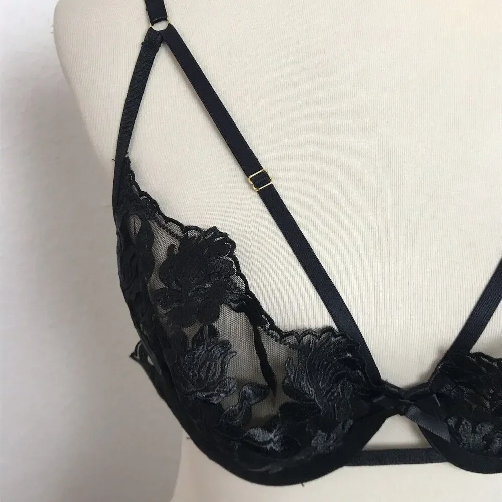 Hustler Bra Push Up Floral Romantic Gothic Whimsigoth Witchy Victorian Lingerie